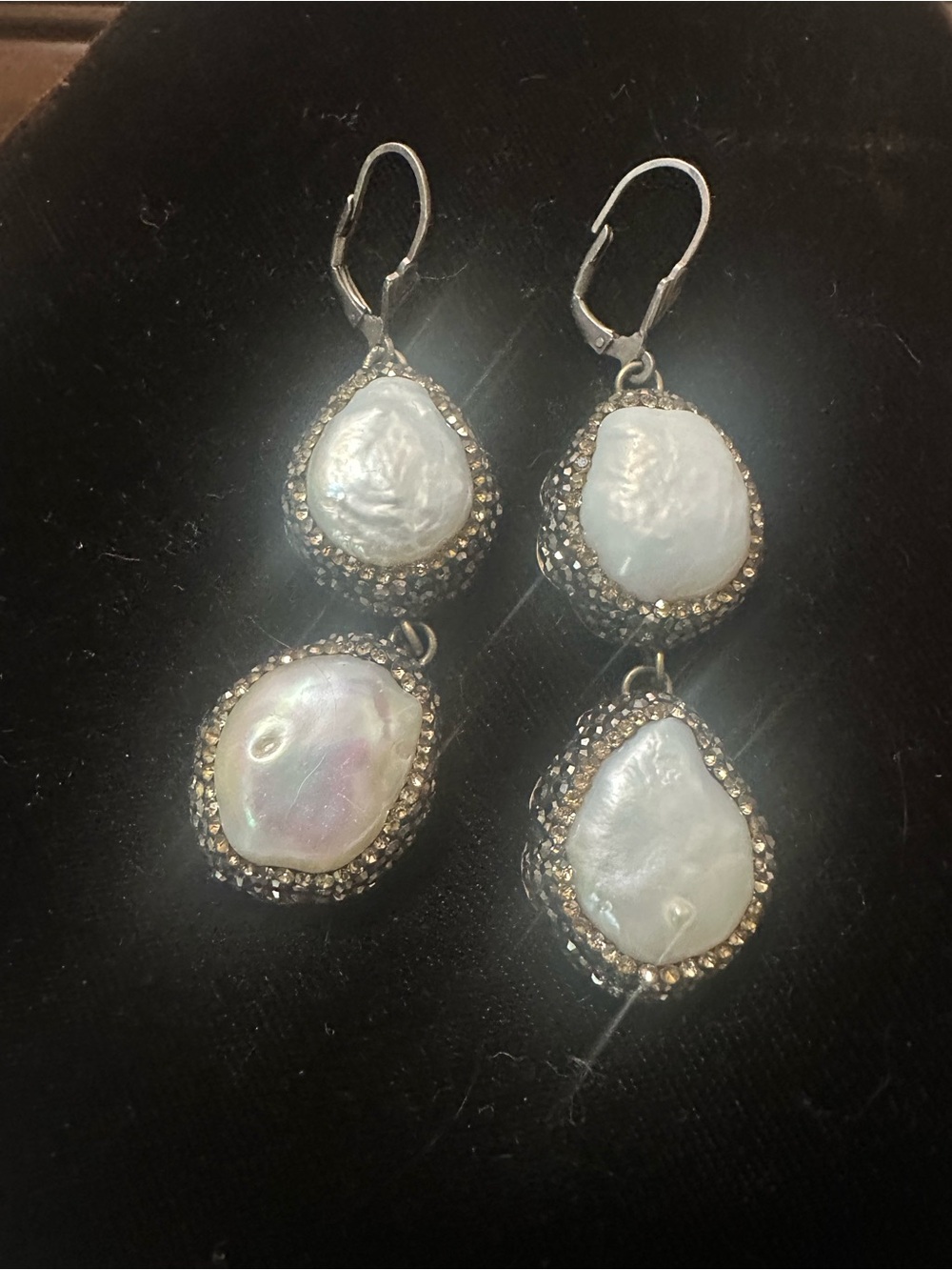 Baroque Pearl Drop Earrings with Pavé Halo - White